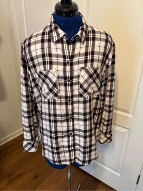 Sanctuary Plaid Button-Up Shirt in White, Black & Red